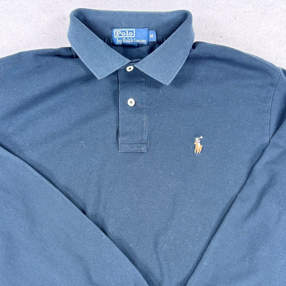 Polo Ralph Lauren Mens Navy Blue Pima Cotton Long Sleeve Polo Shirt Size M Pony